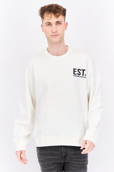 Established Redefining Essentials Men Crew Neck Brand Logo Long Sleeves Sweatshirt, Snow White