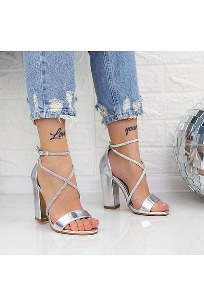 mei Sandale Dama cu Toc gros 2XKK60 Argintiu Mei