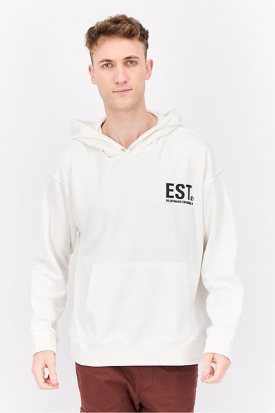 Established Redefining Essentials Men Hooded Brand Logo Long Sleeves Sweatshirt, Snow White