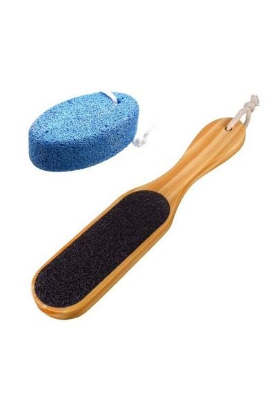 GIRLS CORNER Professional double-sided wooden heel file with pumice stone for heel care, blue