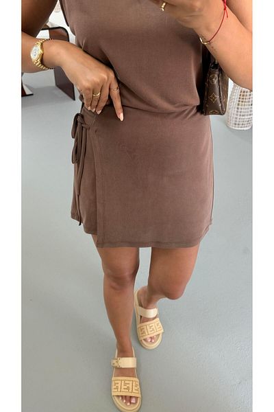Sezgi Tekin Tie Detail Chocolate Modal Shorts Skirt