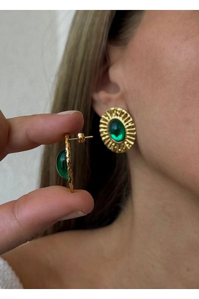 Home Sihra Accessories Steel Nail Model Oval Green Color Earrings