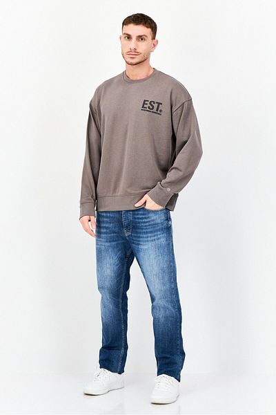 Established Redefining Essentials Men Crew Neck Brand Logo Long Sleeves Sweatshirt, Charcoal