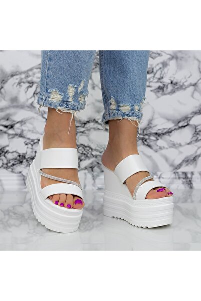 mei Women's Platform Slippers 2WL116 White Meli