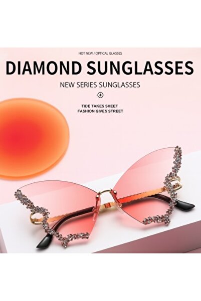 REDz Accessories Glamour Butterfly Glasses, Multicolored Crystals, Festival Fashion, UV400 Protection, Yellow