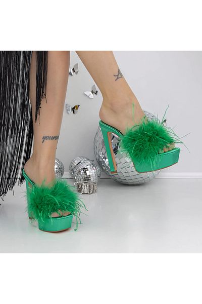 mei Women's Slippers with Thin Heels 3NE7 Green | Mei