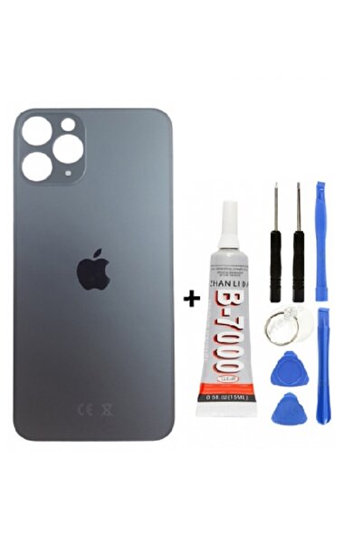 AXYA İphone 11 Pro Arka Kapak Cam +Yapıştırıcı B700 + Tamir Seti Gümüş Gri