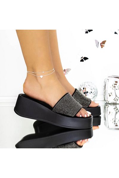 mei Women's Platform Slippers 3WL257 Black | Mei