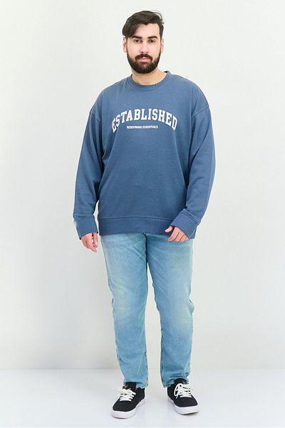 Established Redefining Essentials Men Crew Neck Long Sleeves Brand Logo Sweatshirt, Slate Blue