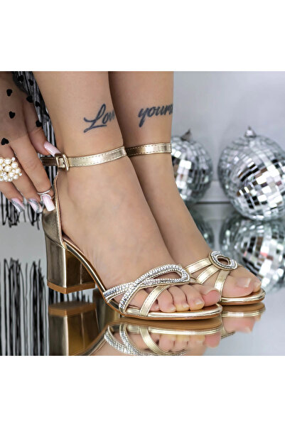 mei Γυναικεία Σανδάλια με Χοντρά Τακούνια 3XKK90 Χρυσά | Mei