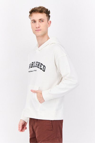 Established Redefining Essentials Men Long Sleeves Brand Logo Hoodie, Off White