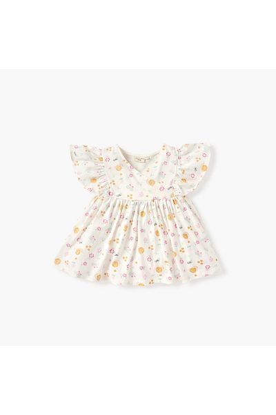 Juniors Printed A-line Dress with V-neck and Short Sleeves - Set of 2