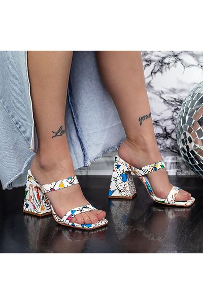 mei Women's Slippers with Thick Heels 2KV76 White MeI