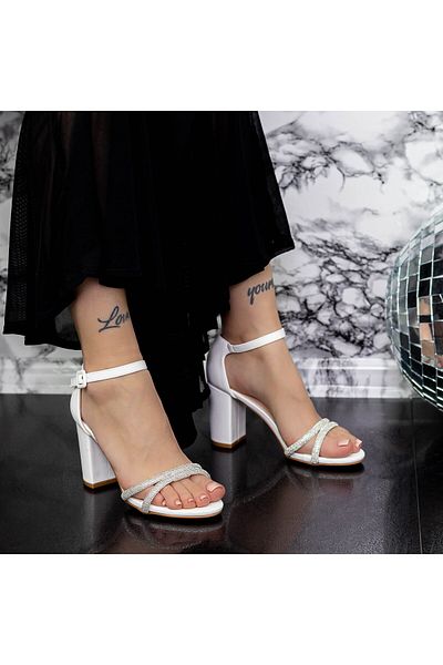 mei Women's Sandals with Thick Heels 2XKK31 White Mei