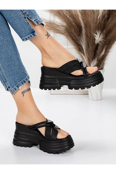 mei Women's Platform Slippers 3AW321 Black | Mei