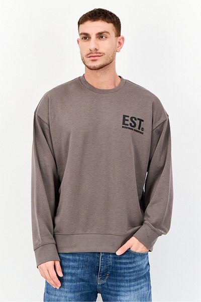 Established Redefining Essentials Men Crew Neck Brand Logo Long Sleeves Sweatshirt, Charcoal