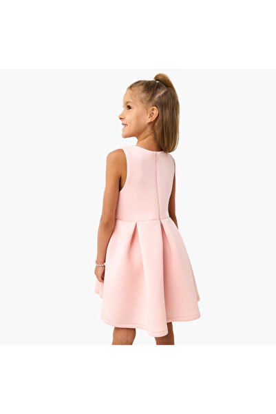 Juniors Bow Detail A-Line Sleeveless Dress with Zip Closure