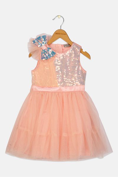 Luna Moon Toddlers Girl Textured Partywear Dress, Peach