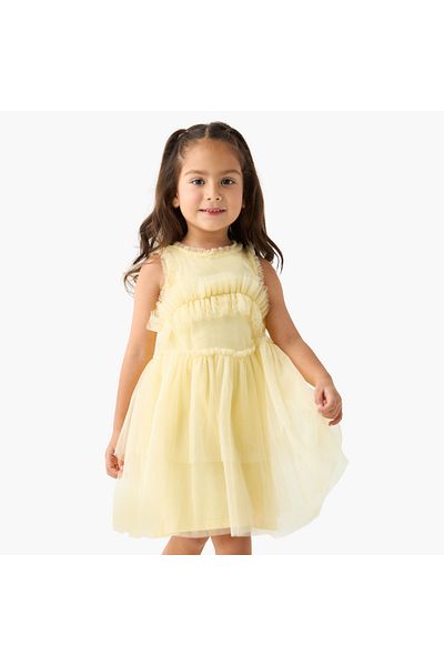 Juniors Sleeveless A-line Dress with Ruffle Detail
