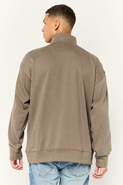 Established Redefining Essentials Men High Neck Long Sleeve Brand Logo Sweatshirt, Grey