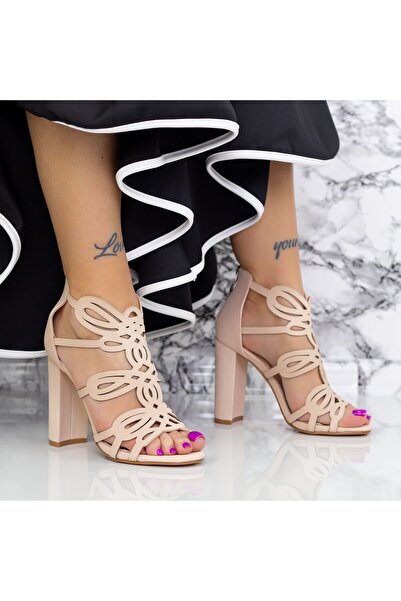 mei Γυναικεία Σανδάλια με Χοντρά Τακούνια 2XKK92 Μπεζ Mei