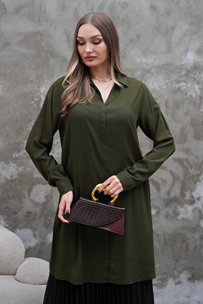 Polologin Butik Flowy Khaki Green Tunic