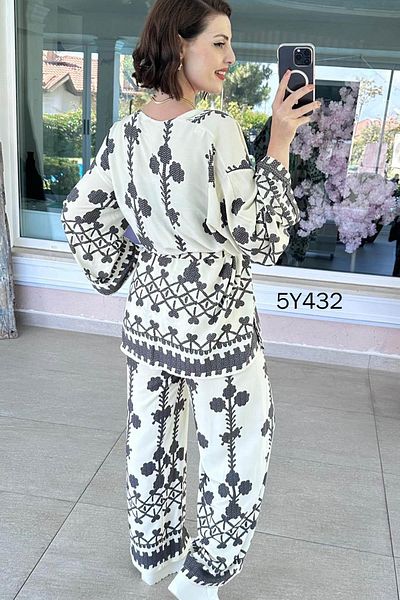 İnce Topuk Crop Kimono Viscose 3 Piece Set 5Y432