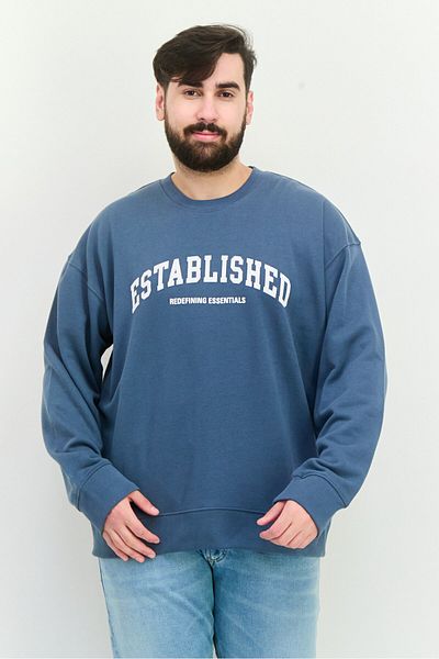 Established Redefining Essentials Men Crew Neck Long Sleeves Brand Logo Sweatshirt, Slate Blue