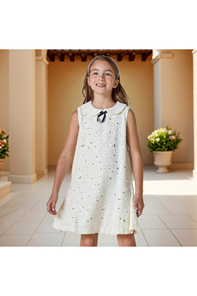 Juniors Embellished Sleeveless Dress with Peter Pan Collar