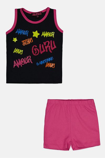 Guru 99 Toddlers Girl 2 Pieces Graphic Print Top And Bottom Set, Multicolor