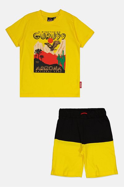 Guru 99 Kids Boy 2 Pieces Graphic Print T-Shirt And Bottom Set, Multicolor