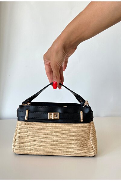 yako حقيبة يد وكتف نسائية بحزام متقاطع ومزودة بقفل صغير من ويكر