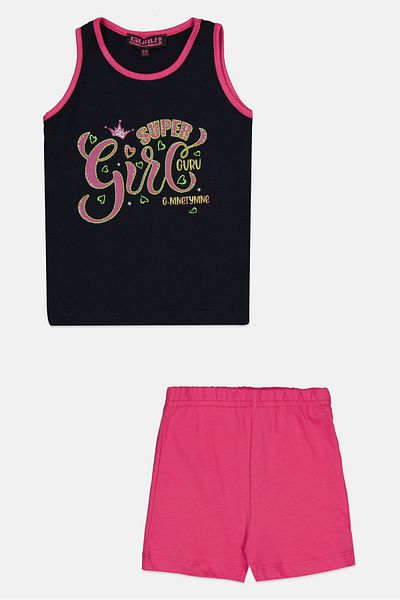 Guru 99 Toddlers Girl 2 Pieces Graphic Print Sleeveless Top And Short Set, Multicolor