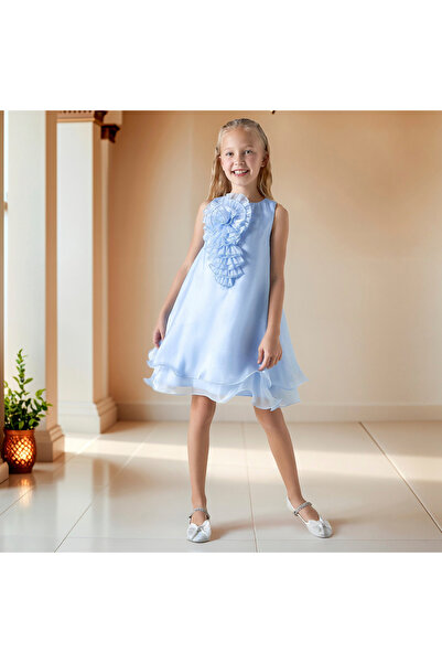 Juniors Ruffle Detail Sleeveless Dress with Round Neck and Zip Closure