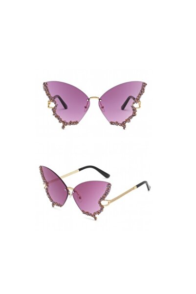 REDz Accessories Glamour Butterfly Glasses, Multicolored Crystals, Festival Fashion, UV400 Protection, Purple
