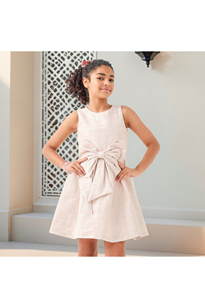 Juniors فستان بدون أكمام محكم الغلق مع حزام ربط وسحاب للإغلاق