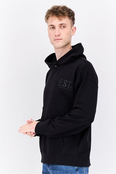 Established Redefining Essentials Men Hooded Long Sleeve Brand Logo Sweatshirt, Black