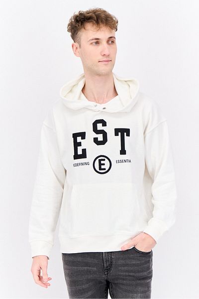 Established Redefining Essentials Men Hooded Long Sleeve Embroidered Sweatshirt, White