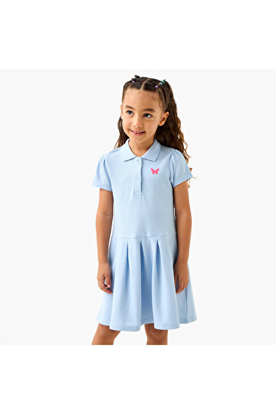 Juniors Butterfly Applique Polo Dress with Short Sleeves