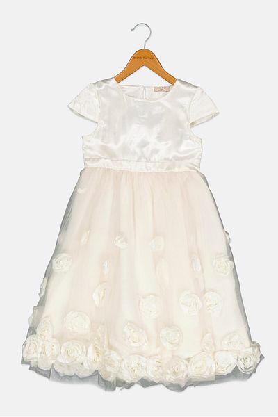 Luna Moon Kids Girl Applique Pattern Dress, White