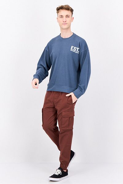 Established Redefining Essentials Men Crew Neck Brand Logo Long Sleeves Sweatshirt, Slate Blue