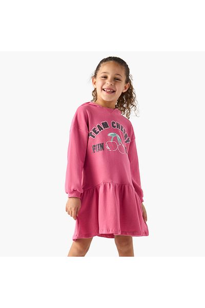 Juniors Printed A-line Drop Waist Dress with Hood