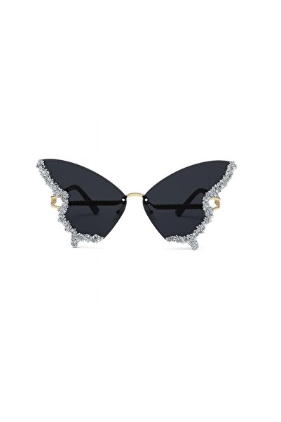 REDz Accessories Glamour Butterfly Glasses, Multicolored Crystals, Festival Fashion, UV400 Protection, Black
