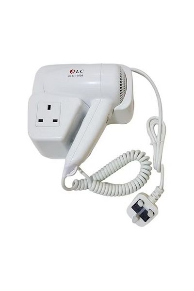 DLC 1200W Wall-Mount Hair Dryer – Triple Power Outlet, 50/60Hz, Easy to Use
