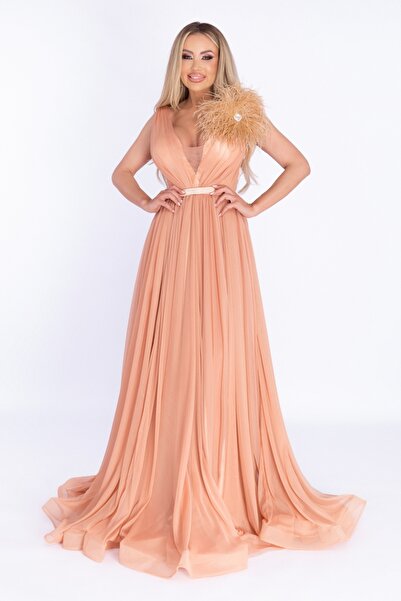 Atmosphere Fashion Rochie lungă din tul bej