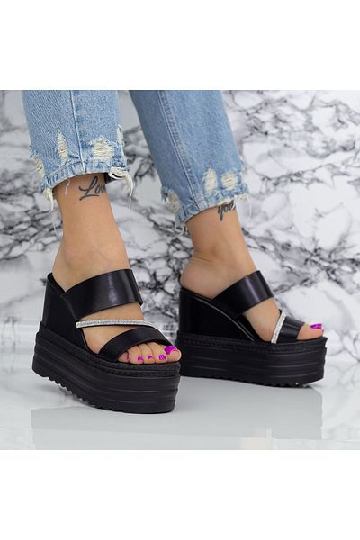 mei Women's Platform Slippers 2WL116 Black Mei