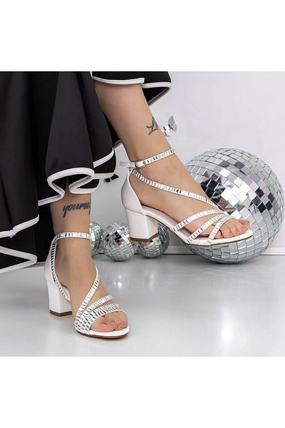 mei Women's Sandals with Thick Heels 3XKK153 White | Mei