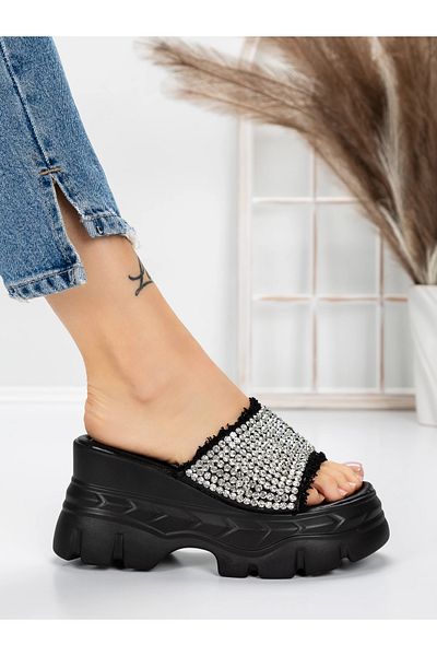 mei Women's Platform Slippers 3AW286 Black | Mei