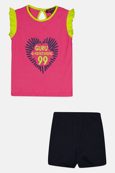 Guru 99 Toddlers Girl 2 Pieces Graphic Print Top And Bottom Set, Multicolor