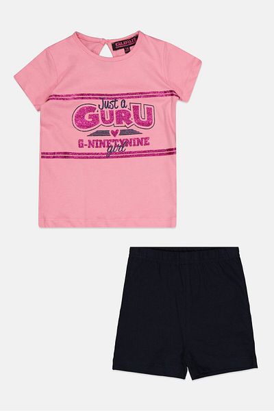 Guru 99 Toddlers Girl 2 Pieces Brand Logo Sleeveless Top And Short Set, Multicolor